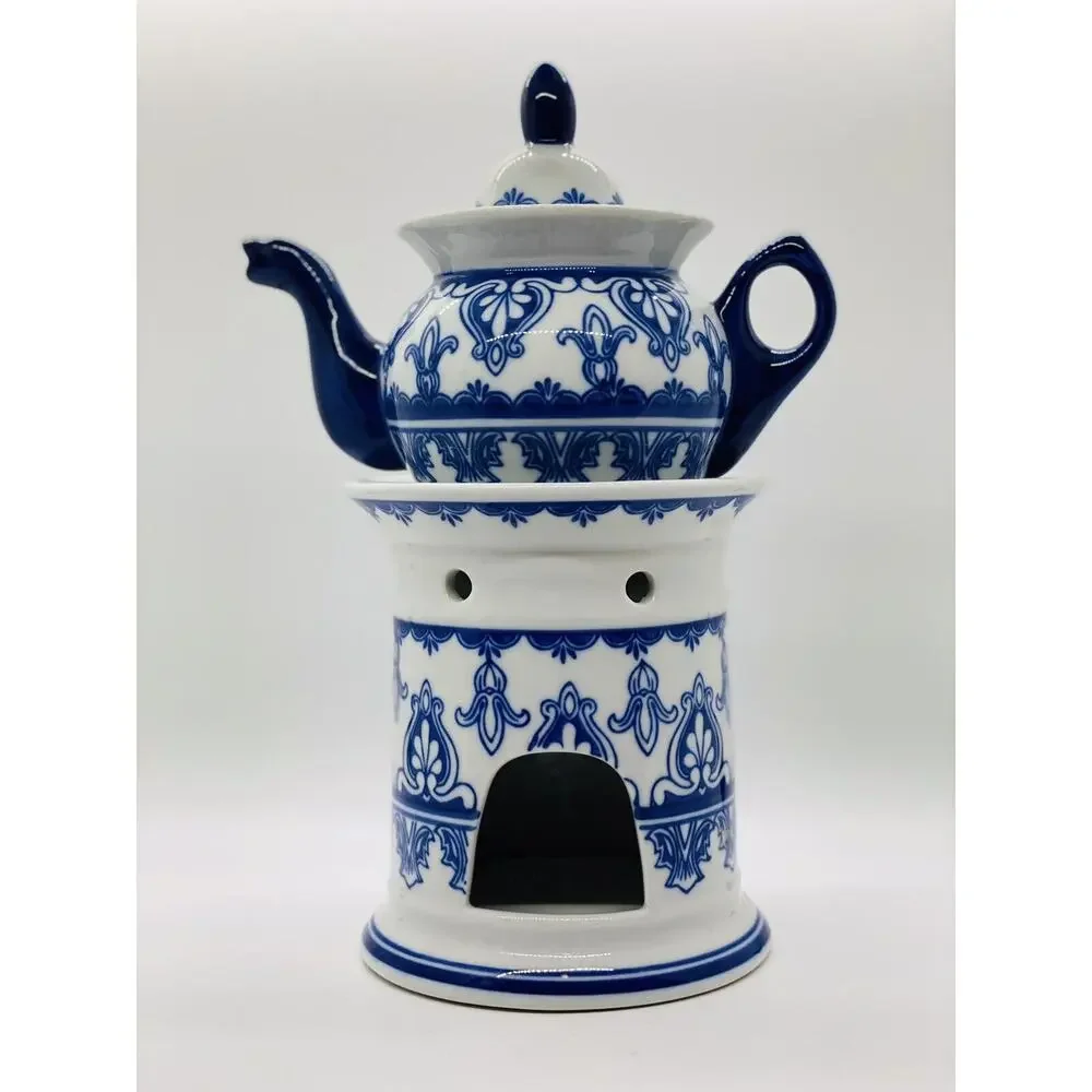 Bombay Blue/White Porcelain Single Serve Teapot With Warmer